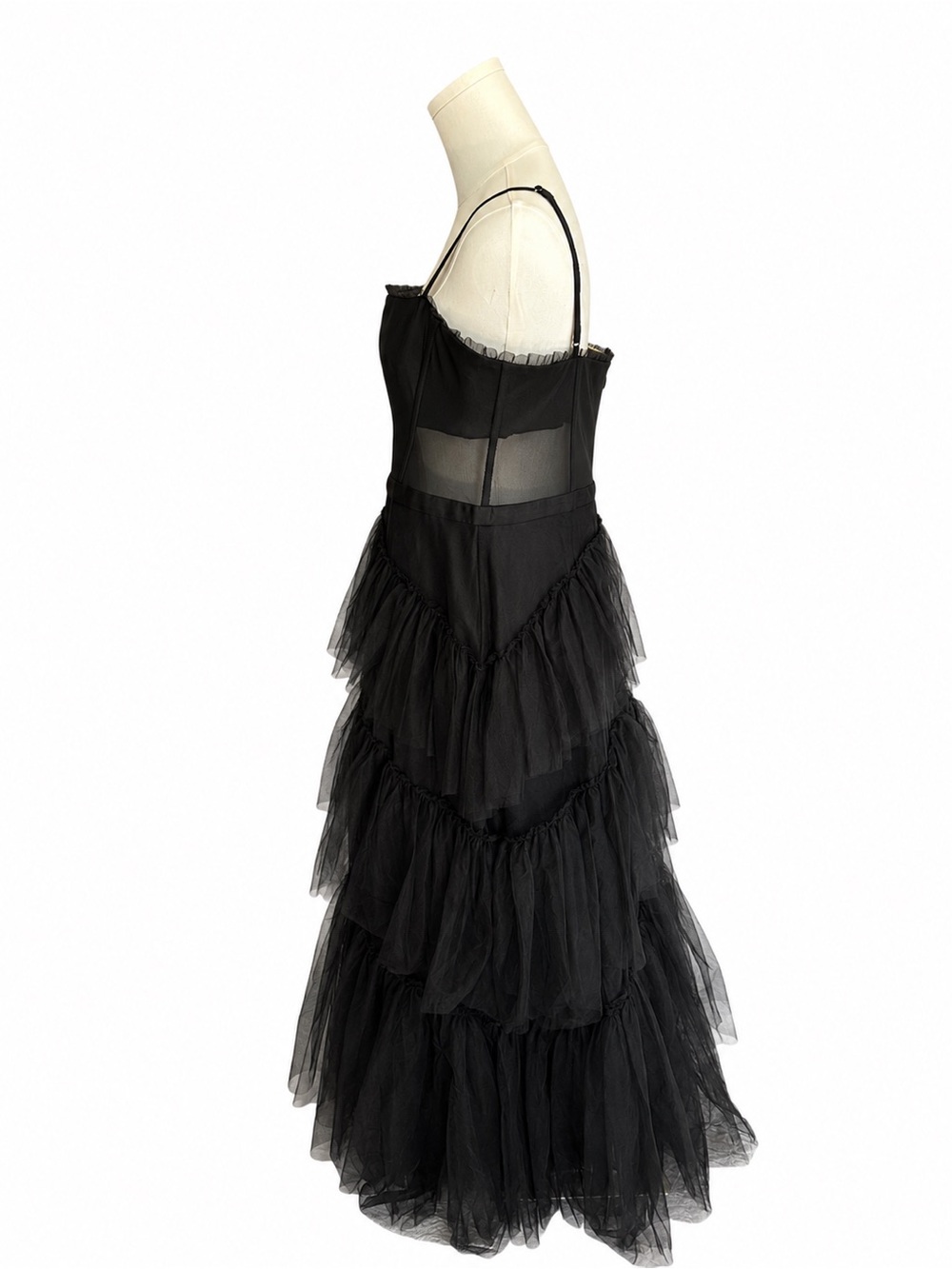 BCBGMAXAZRIA Oly Black Tiered Tulle Corset Maxi Gown Dress Sz 14 - Picture 6 of 10